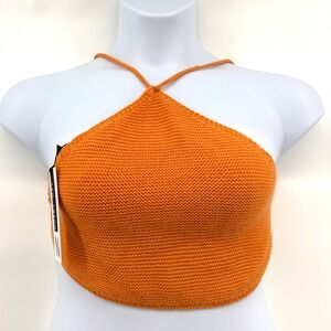 NOISY MAY Orange Knit Halterneck Crop Top XS Tangerine